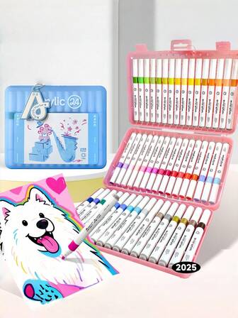 1 Box Acrylic Marker Pen, Art DIY Graffiti Pens, Colorful Painting Watercolor Art Marker Set, For Art Painting Acrylic Marker Pen, Waterproof & Quick-Dry, Perfect For Student Graffiti,Teachers And School