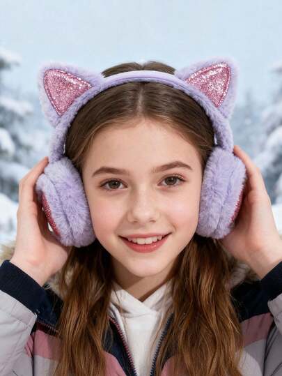 Orejeras de invierno de peluche para niñas - Diseños de orejas de gato lindos, regalo perfecto de cumpleaños o Navidad para niñas, accesorios para fiestas, diseño juguetón, ajuste cómodo, adolescentes jóvenes, orejeras de invierno, orejeras para niñas/invierno, orejeras de peluche para invierno