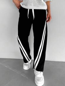 بنطلون رياضي كاجوال مخطط للرجال، خريف