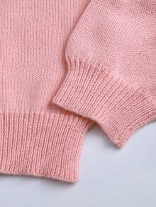 大码女式纯色落肩长袖单排扣抽绳连帽针织开衫，带抽绳帽兜，袖口和下摆收紧，粉色 - 粉色 - 查看 8