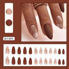 False Nails Wear Almond-Shaped Almond Nail Line Nail Art - W1489 Autumn and Winter Blend [Glue Type] - View 1