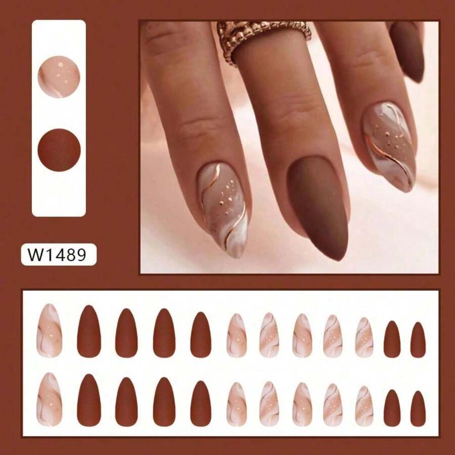 False Nails Wear Almond-Shaped Almond Nail Line Nail Art - W1489 Autumn and Winter Blend [Glue Type] - View 1