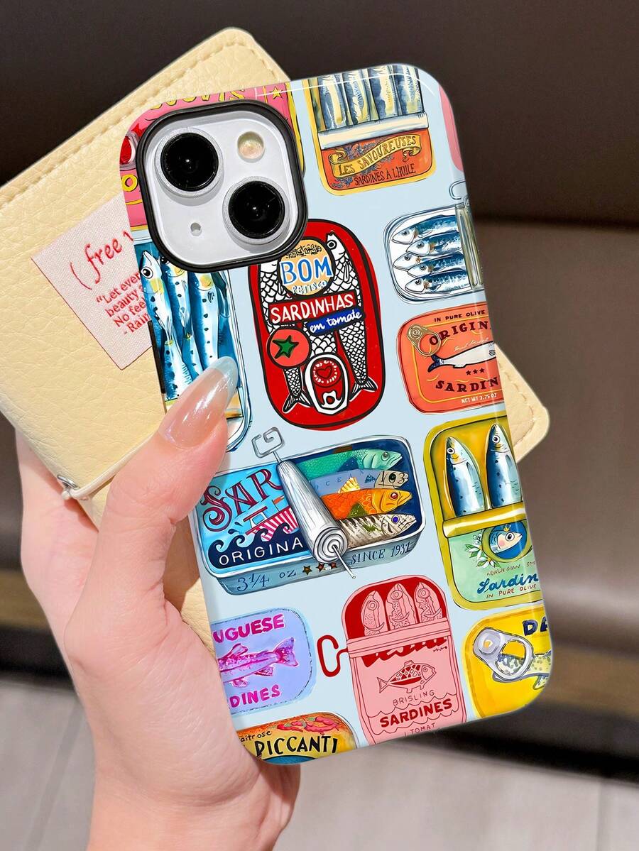 1 chiếc ốp lưng điện thoại 2 trong 1 họa tiết hộp cá mòi nhiều màu sắc phong cách retro, tương thích với Samsung/Apple. - Màu xanh nhạt - Xem 1
