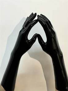 Accessori sexy per lingerie, guanti neri fatti a mano, in materiale non tessile elastico, di lunghezza media, di colore unito, ideali per cosplay e accessori per adulti, lavare a mano, guanti da cosplay | Lattice elastico | Guanti realizzati artificialmente