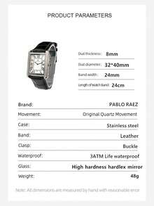 1pc Pablo Raez Classic Men's Wristwatch, Minimalist Men's Business Wristwatch, Luxury Rectangular Stainless Steel Wristwatch, Roman Numeral Wristwatch - one-size - View 12