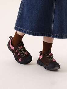 7-18 Years Old Unisex Vintage Trekking Shoes For Outdoor Running, Hiking And Other Sports Activities, Retro Round Toe Fashion Pink Star Pattern Casual Sneakers For School, Travel And Daily Wear