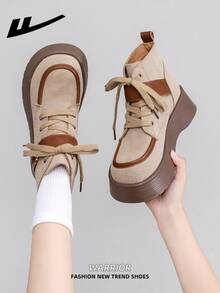 WARRIOR Women's 1 Pair Thick Sole Boots, 2025 Autumn New Arrival, Design, Thick Sole, Fashion Short Boots, Outdoor Wear, Retro British Style Khaki Short Boots