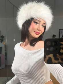 1 件秋冬毛绒头带，仿狐狸毛耳套，保暖弹性头巾女士围巾发饰保暖发带女士头巾 - 彩色 - 查看 2