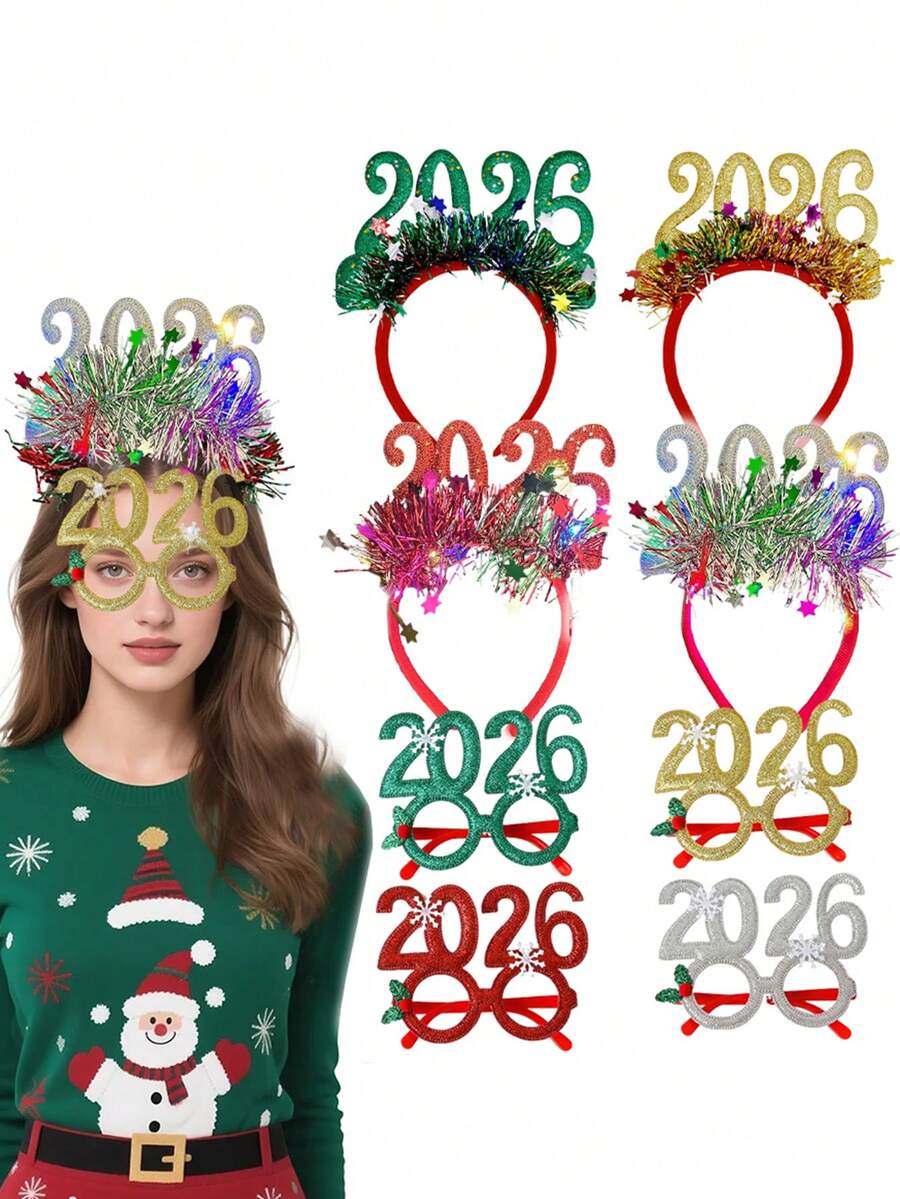 1/2 pezzi Cornice per foto di Natale 2026 Fascia per capelli Accessorio per capelli Decorazione per feste di Natale Regalo di Natale - Multicolore - Visualizzare 1