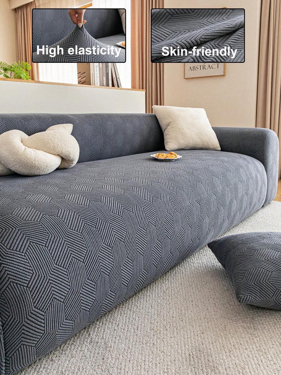 1 件毛绒布艺 3D 沙发套，多功能全包裹沙发套，纯色几何图案设计，宠物友好防滑防刮，保护沙发节日装饰沙发套，高弹性全包裹一体式沙发套，适合 1/2/3/4 座 - 灰色 - 查看 1