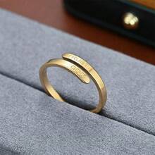 1PCS Women's Open Fashion New Oil Pressure Opening TRUSGT GOD Inspirational Couple Rings, Cross-Border Exclusive Supply - Gold - View 5