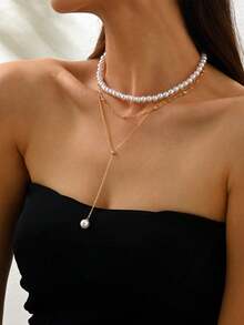 1pc Multi-Layer Minimalist Faux Pearl Necklace, Suitable For Women's Daily And Holiday Wear