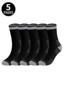 5 Pairs Men's Thick Thermal Crew Socks, Warm Wool Blend Socks For Outdoor Sports Like Hiking, Skiing In Winter