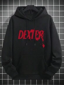 Men's Fashion  Regular Hooded Sweatshirt, Simple Casual Men's Top, Heat Transfer Printed Hoodie - Unisex Women & Men's Daily Wear - Black - View 1