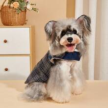 1 pezzo Giacca termica per animali domestici in misto lana con motivo a righe e patchwork, adatta per gatti e cani di taglia piccola/media, autunno/inverno - Blu - Visualizzare 3