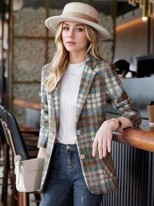 Thickened Plaid Suit Jacket For Women, Autumn/Winter 2025 New Arrival, High-End Casual Elegant Blazer - Champagne - View 9