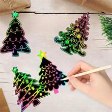 10/30pcs Rainbow Scratch Art Paper - DIY Christmas Decorations And Party Favors - Tree Patterns, Ideal For Baby Shower, Toddler Birthday Party, Holiday Celebration And Christmas Decor - Multicolor - View 1