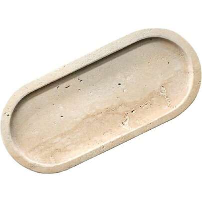 Bathroom Vanity Tray, Natural Marble Oval Sink Tray 10 Inch, Beige Travertine Vanity Tray For Soap Dispenser Modern Countertop Organizer For Kitchen Countertops, Home Decor,23195758