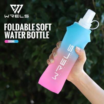 WRELS 1个150毫升/250毫升/500毫升TPU可折叠硅胶软吸嘴水瓶，适用于骑行、露营、徒步、跑步等活动