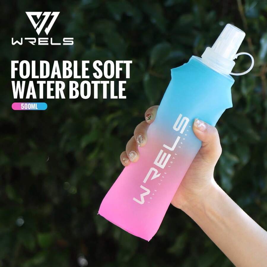 WRELS 1个150毫升/250毫升/500毫升TPU可折叠硅胶软吸嘴水瓶，适用于骑行、露营、徒步、跑步等活动