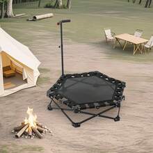 Trampolín plegable, trampolín con asas ajustables, trampolín plegable a prueba de golpes y arañazos para adultos y niños, para uso en interiores y exteriores, en centros comerciales, parques infantiles, plazas y en apartamentos. - Negro - Ver 4
