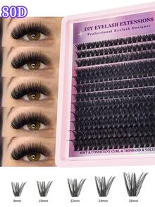 192/240PCS-D-Curl Fairy Lash Clusters 8-16mm Eyelash Clusters, DIY Eyelash Extensions Individual Fake Eyelashes Clusters ,Suitable For Beginners For Daily Life, Wedding, Date, Party, Music Festival, Halloween Use - Black - View 5