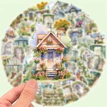 50 Charming Garden Scene Vinyl Stickers, Transparent, With Floral And Cottage Designs - Perfect For Laptops, Water Bottles, Helmets, Skateboards - Ideal Christmas Or Reward Gifts - 1 - Xem 2
