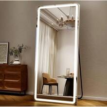 21"X64" LED Full Length Mirror Rounded Corner Floor Mirror With Dimming & 3 Color Lighting