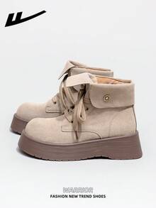 WARRIOR 女式 1 双厚底靴，2025 年秋季新品，-On Design，厚底，时尚短靴，户外穿着，时尚靴子，复古英伦风格，卡其色短靴