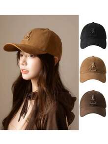 1 pieza Gorra de béisbol ajustada para mujer, gorra linda con diseño de conejo para deportes al aire libre, gorra suave para correr y hacer ejercicio