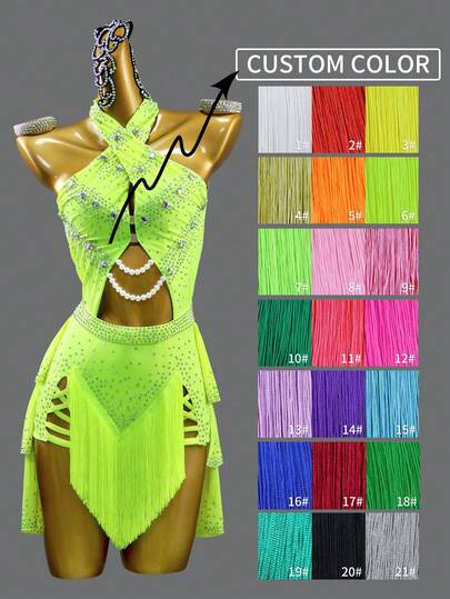 ABC Dancing Custom Made Sexy Fringe Short Dress, Fashion Latin Dance Costume For Women, Suitable For Sports Competition, Stage Performance, Party, Plus Size