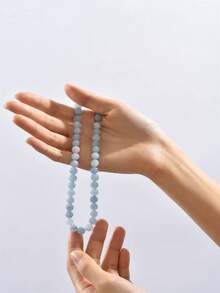 1pc Fashion Elegant Simple Lady Marine Blue Natural Stone Necklace - 藍色 - 查看 4