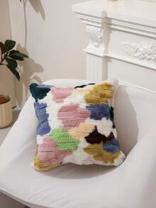 1 Funda de almohada abstracta geométrica de seis peines de pelo de conejo, funda de almohada de sofá multicolor para dormitorio y sala de estar, nuevo estilo