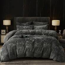 Queen Size 3pcs Ultra Soft Breathable Comforter Cover Set, Luxury Cozy Flannel Duvet Cover With Pillow Shams, 90" X 90", Dark Grey,  And  Bedding Collection - 深灰色(無被子) - 查看 8