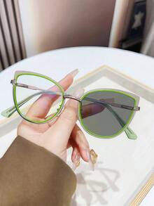1pc Metal Cat Eye Frame Makeup-Free Gadget, Outdoor Light-Sensitive Photochromic Glasses, Indoor Computer Non-Prescription Glasses Myopia Fashionable Versatile Women Eyewear - Multicolor - View 17