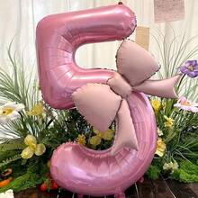 2 pièces/set Ballons en forme de chiffres roses de 32 pouces avec décoration de nœud mat, convient pour anniversaire, mariage, événement extérieur, anniversaire, fête, Thanksgiving, Halloween, Noël, ambiance de fête et décoration de fond