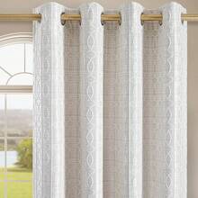 Beige And Black% Blackout Geometric Pattern Curtains, 52 Inch Wide 96 Inches Long 2 Panels, Thermal Insulated Noise Reducing Anti-Rust Grommet Drapes Bedroom Living Room,, Modern Style, Energy-Efficient - 奶油色和銀色 - 查看 12