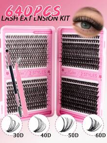 640/384pcs D-Curl Eyelash Cluster, High Capacity DIY Eyelash Extension Kit, Suitable For Beginners, Long-Lasting And Durable, Mixed Single Lash Styles, DIY Eyelash Cluster, Easily Create Charming Eyes At Home, Essential Makeup, Large Capacity Eyelash Set, Suitable For Cosplay, Weddings, Galas, Stage Makeup And More - D - View 7