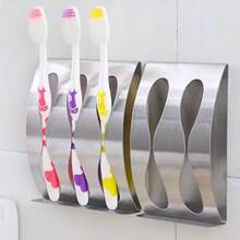 2025 1 soporte de pared para cepillos de dientes, caja organizadora de cepillos de dientes autoadhesiva con gancho 3/2, accesorios de baño de acero inoxidable - 3 hoyos - Ver 1