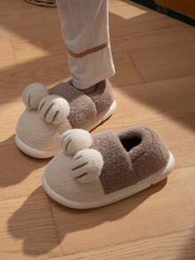 Men's Cartoon Cute Backless Slippers, Warm & Comfortable, Lightweight & Soft, Anti-Slip & Durable, Warm Winter Shoes, New Autumn/Winter Collection - Brown - View 1