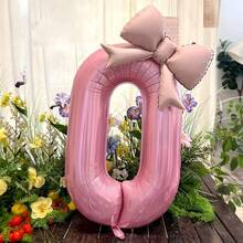 2 pièces/set Ballons en forme de chiffres roses de 32 pouces avec décoration de nœud mat, convient pour anniversaire, mariage, événement extérieur, anniversaire, fête, Thanksgiving, Halloween, Noël, ambiance de fête et décoration de fond