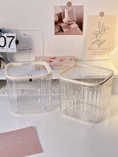 1pc Student Desk Memo Holder, Sticky Note Organizer, Press-To-Pop Mini Trash Can, Desktop Transparent Stationery Storage Box, Elegant Desktop Display Case, Multi-Function Large Capacity Pencil, Pen, Crayon Sorting Storage Box