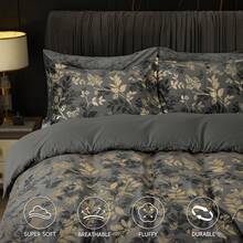 Queen Size 3pcs Ultra Soft Breathable Comforter Cover Set, Luxury Cozy Flannel Duvet Cover With Pillow Shams, 90" X 90", Dark Grey,  And  Bedding Collection - 灰色和金色(無被子) - 查看 3
