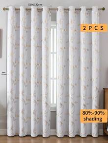 Bộ 2 rèm cản sáng, sợi polyester dệt có độ chính xác cao, thiết kế vòng trên cùng, rèm họa tiết hoa trắng và vàng, thích hợp cho phòng khách, phòng ngủ, phòng ăn, trang trí nhà cửa - Vàng trắng - Xem 18