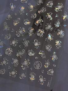 1片彩色雪花白色美甲贴纸，5D贝壳轻盈可爱雪花自粘美甲装饰贴纸，圣诞节DIY配件 - 彩色 - 查看 2