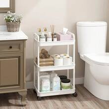 Carro de Almacenamiento con Llantas para Oficina, Hogar, Peluquería, Estante Organizador Vertical 3 Repisas Deslizable de Plástico Resistente. - Blanco - Ver 5