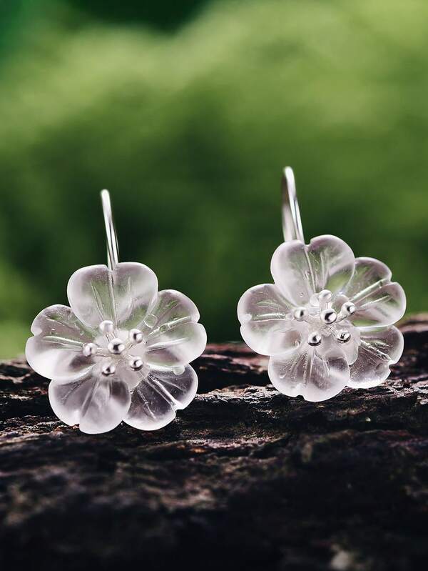 Esberry 1 paire de boucles d'oreilles pendantes en fleur de cristal pour femmes en argent sterling S925. Boucles d'oreilles élégantes et glamour, cadeau de bijoux de qualité pour la fête des mères, la Saint-Valentin