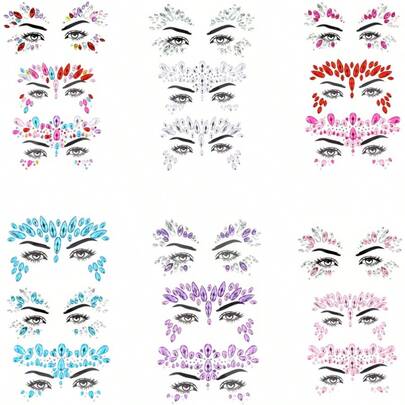 3 piezas de gemas brillantes para la cara - Maquillaje temporal de rhinestones multicolor, cosméticos DIY, festivales, fiestas y actuaciones - Fácil de aplicar, reutilizable, decoraciones de fiesta de larga duración