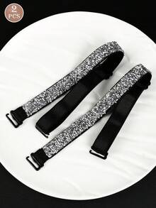 2pcs Rhinestone & White Diamond Shiny Elegant Women Bra Straps