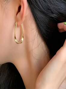 1 对简约优雅不对称椭圆形耳环 - 不锈钢柱合金材质，适合日常佩戴和母亲节/婚礼派对礼物，独特的个性化时尚耳环